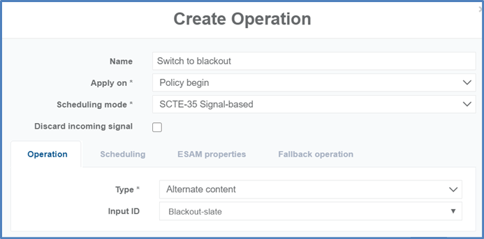 Example: Live stream switch configuration