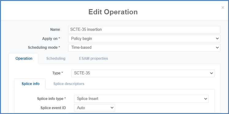 SCTE-35 insertion configuration