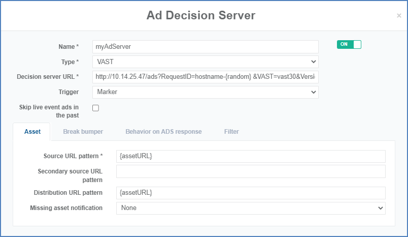 Ad asset configuration example