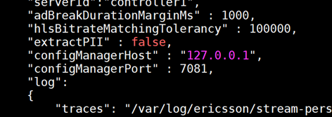 Example of json configuration file with PII configuration flag set to “false”