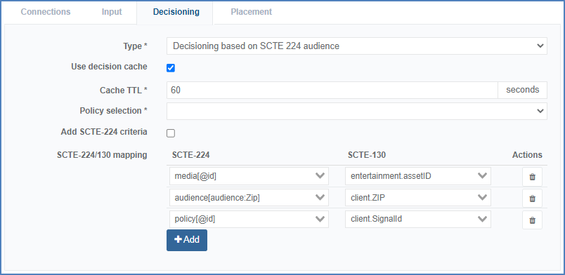 Example of Decisioning configuration