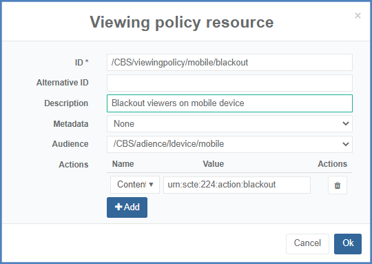 Blackout viewing policy configuration