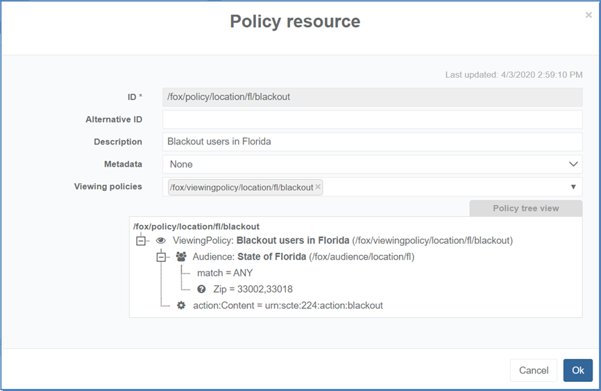 Policy "Blackout users in Florida